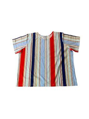 National Womens Striped Multicolor Short-Sleeve Top 3X Cotton Blend